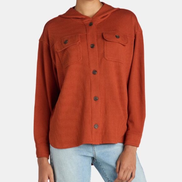 NWT Time and Tru Womens Rust Brown Ribbed Hooded Oversized Shacket size M (8-10) - Picture 1 of 6